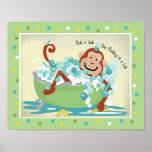 Monkey in Tub Bathroom Art Print - Light Brown Mon