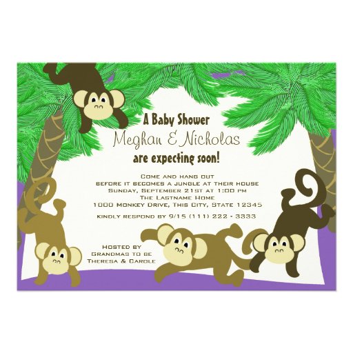 Monkey Jungle Baby Shower Personalized Invitations