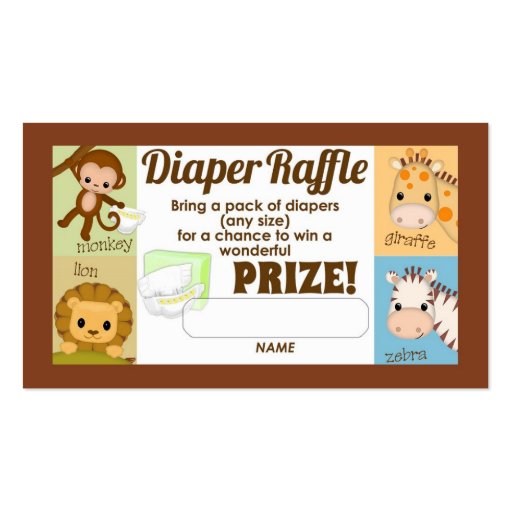 Monkey Jungle Diaper Raffle Tickets 100pk Business Card Templates (front side)