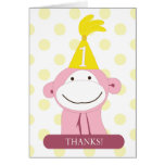 Monkey Kid's 1st Birthday Party Thank You Card