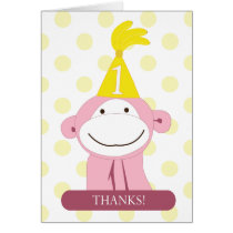 Monkey Kid's 1st Birthday Party Thank You Card cards