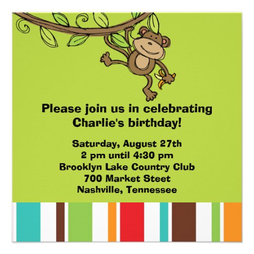 Monkey Little Swinger Birthday Invitations