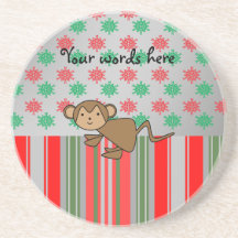 Monkey on snowflakes and stripes coasters