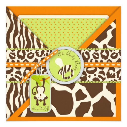 Monkey & Pacifier Safari Animal Print Baby Shower Personalized Invite