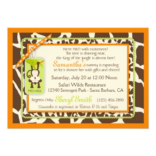 Monkey & Pacifier Safari Animal Print Baby Shower Personalized Invites