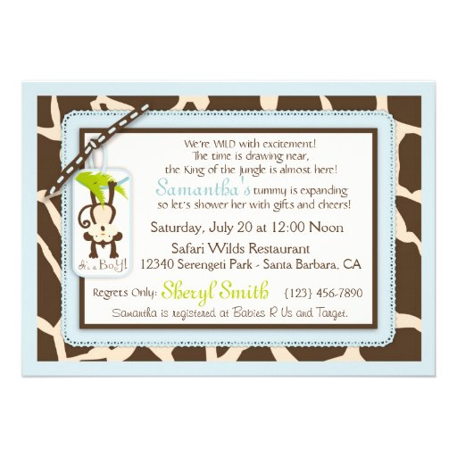 Monkey & Pacifier Safari Animal Print Baby Shower Invitation