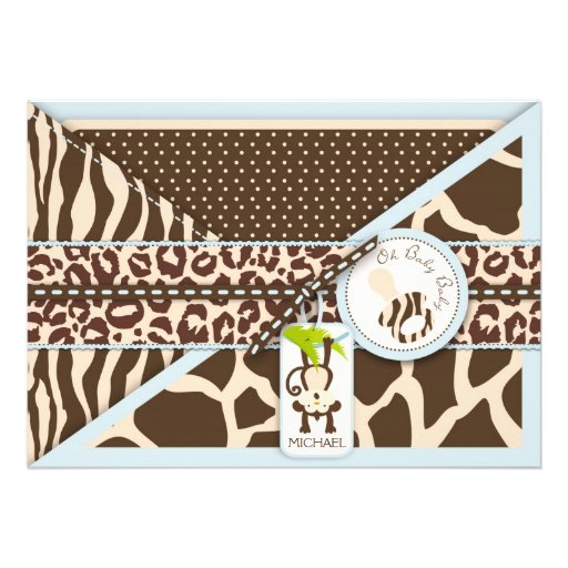 Monkey & Pacifier Safari Animal Print Baby Shower Invitation