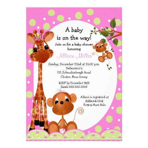 Monkey & Pals Girl Baby Shower Custom Invitations