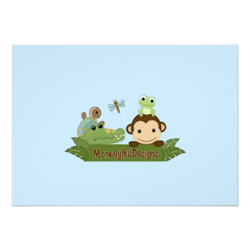 MONKEY Papagayo Baby Shower invitation blue PML-B