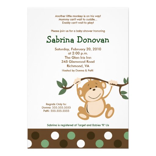 MONKEY PLAY 5x7 Brown/Green Baby Shower Invites