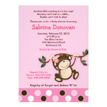 MONKEY PLAY 5x7 PINK GIRL BABY SHOWER Invites
