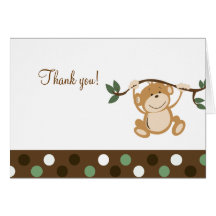 Monkey Play Brown/Green Folded Thank you notes Greeting Card
