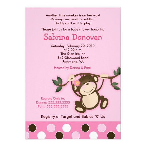 Monkey Play Girl Baby Shower Invitation