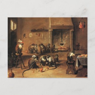 Monkey Postcard: Monkeys in Kitchen by Tenier postcard