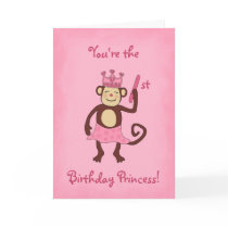 Monkey Princess 1st Birthday Greeting Cards