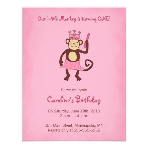 Monkey Princess 1st Birthday Invitation