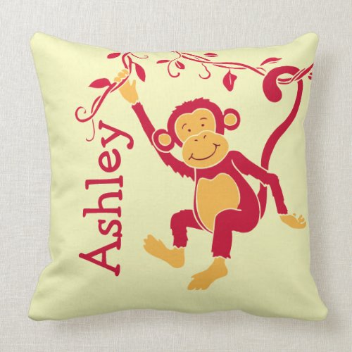 Monkey red yellow personalized name kids pillow