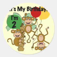 Monkey Shine 2nd Birthday Tshirts and Gifts Round Stickers