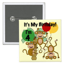 Monkey Shine 4th Birthday Tshirts and Gifts Pins