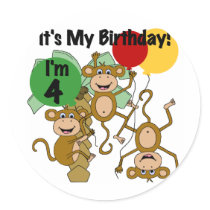 Monkey Shine 4th Birthday Tshirts and Gifts stickers by kids_birthdays Monkey Shine 4th Birthday Tshirts and Gifts stickers