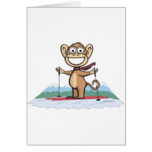 Monkey Skiing Greeting Cards
