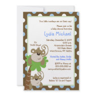 Monkey Time 5x7 TWINS Jungle Baby Shower invitation