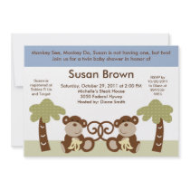 Monkey Time Twin Baby Boys Shower Invitation