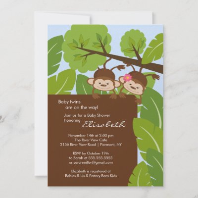 Twin Baby Shower Invitation on Twins Baby Shower Invitation Featuring A Cute Pair Of Monkey Twins