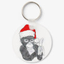 MONKEY WITH SANTA HAT AND BANANA keychains