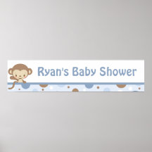 Monkey Zoo Baby Shower Banner-boy-blue Print