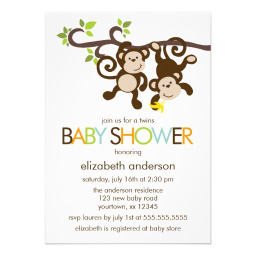 Monkeys and Polka Dots Twins Baby Shower Invite