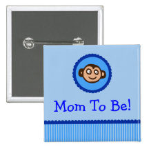 Mono azul "mamá a ser" botón de la fiesta de bienv pins