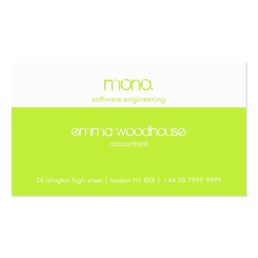 Mono Green & White Business Card (front side)