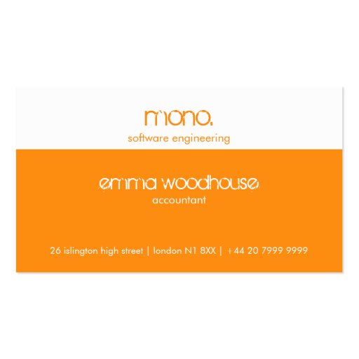 Mono Orange & White Business Card (front side)