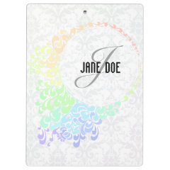 [MONO-RAIN-1] Pastel Rainbow Filigree Monogram Clipboard