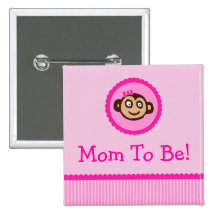 Mono rosado "mamá a ser" botón de la fiesta de bie pin