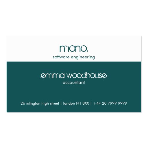 Mono Teal & White Business Card (front side)