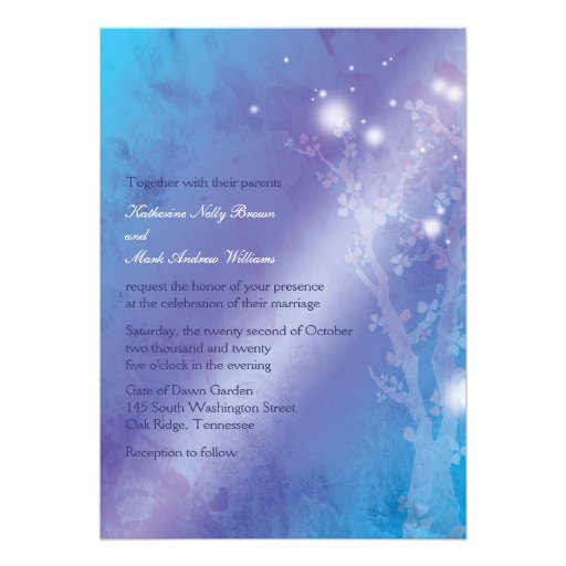 Monochromatic Blues Tree Wedding Invitations
