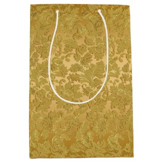 Monochromatic Gold Vintage Floral Damasks Medium Gift Bag