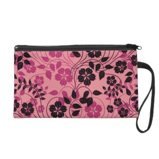 monochromatic pink and black flowers wristlet clutches