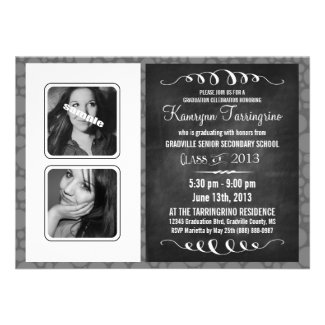 Monochrome Deluxe Double Photo Chalkboard Grad Personalized Invites