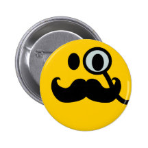 Monocle & Mustache Smiley (Customizable backgrnd) Pinback Button