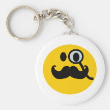 Monocle & Mustache Smiley (Customizable backgrnd) Key Chains