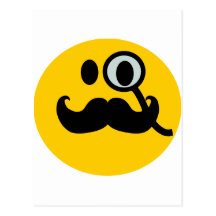 Monocle & Mustache Smiley (Customizable backgrnd) Postcards