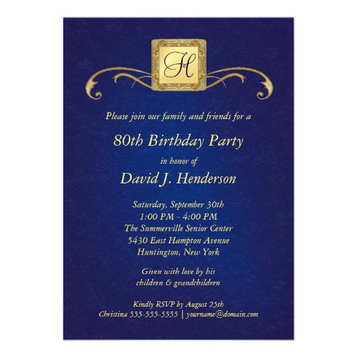 Monogram 80th Birthday Invitations with Photo