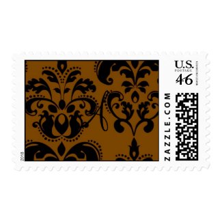 Monogram A Brown Damask Wedding USPS Postage stamp