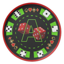 Monogram A Dice and Poker Chip Party Plate