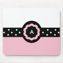Monogram A Dotted Pink & White Mousepad