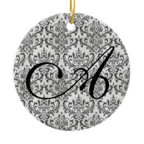 Monogram A in black and white damask ornaments