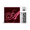 Monogram A Postage Pink on Brown Square Stamp